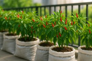 ปลูกพริกขี้หนูในกระสอบทราย ประหยัดพื้นที่ ทำง่าย ได้ผลดกตลอดปี